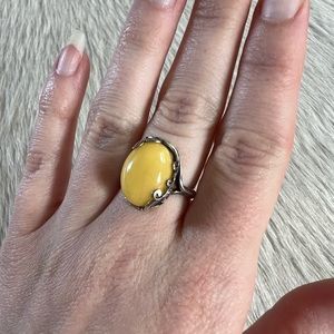 Yellow Jade and Silver Ring
